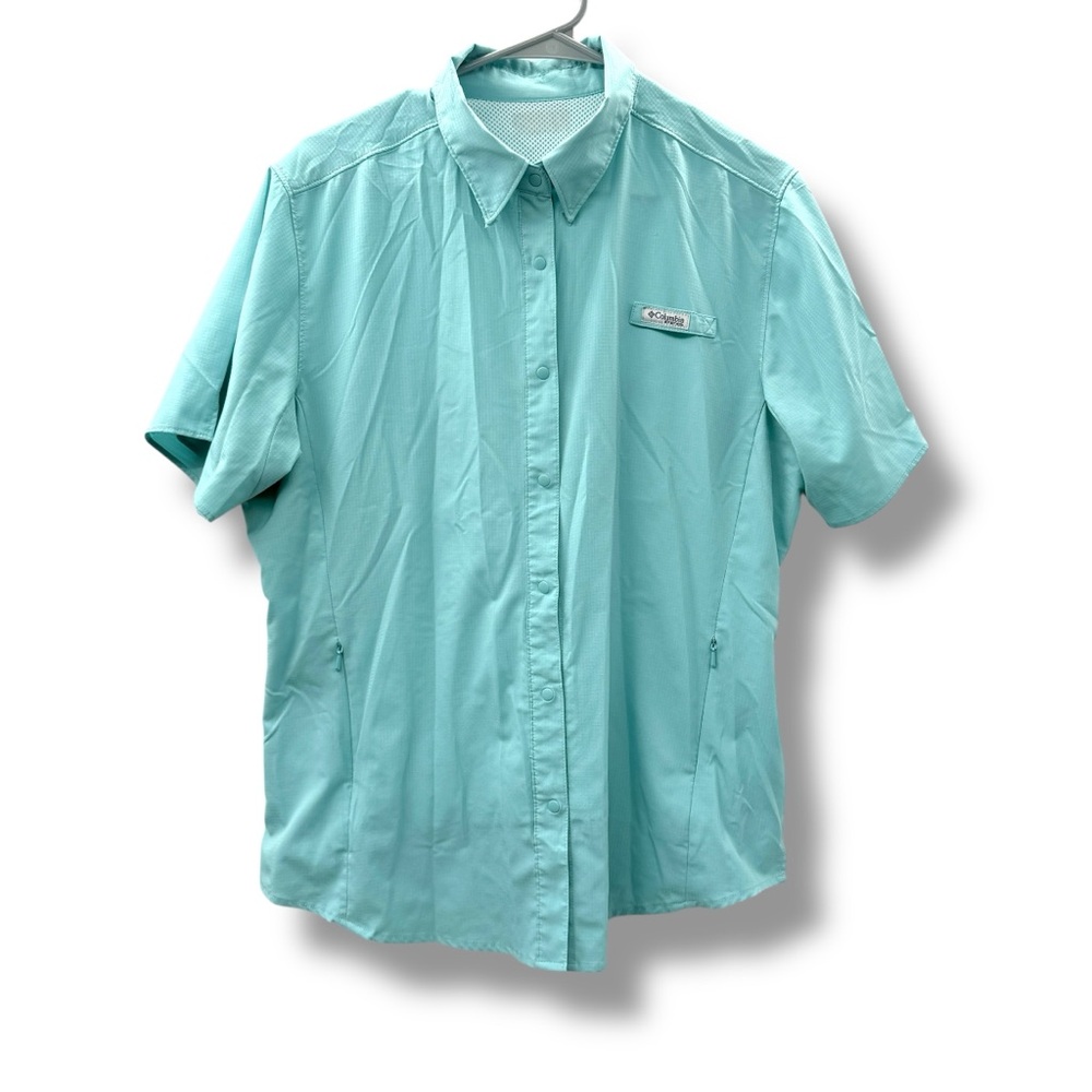 Columbia PFG Blue Fishing Shirt Men’s Size 2XL Short Sleeve Snap Button Tactical